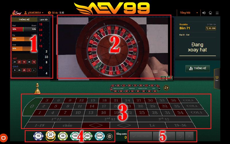 Cách xem giao diện đặt cược Roulette online tại AEV99